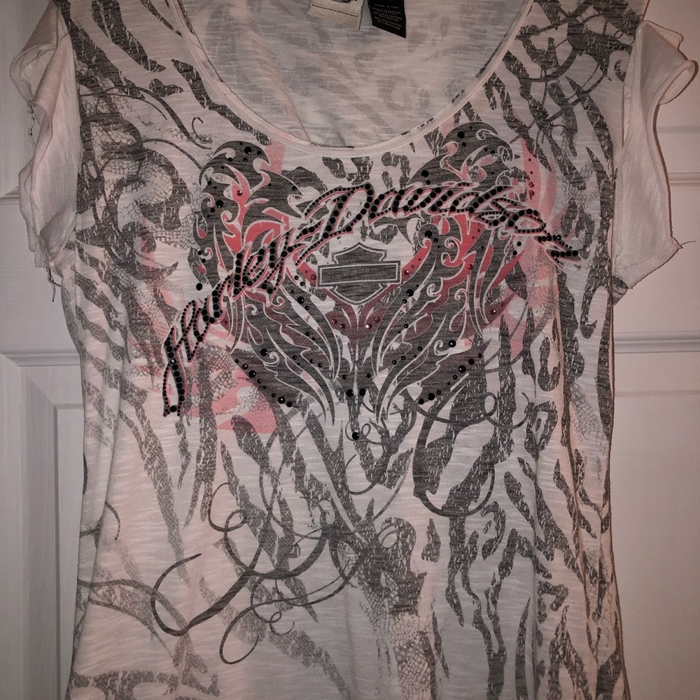 Worn once,  white Harley T-shirt, ladies med